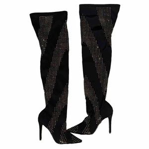 🚨🔥NWT CAPE ROBBIN RHINESTONE STUDS OVER THE KNEE BLACK BOOTS🔥🚨